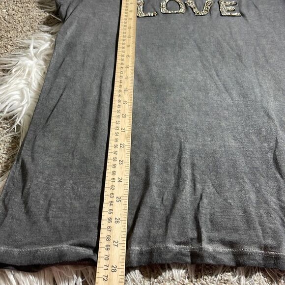 For the Republic t shirt womens size small Beaded Love Tee Dark Burnt out Grey - Picture 7 of 11